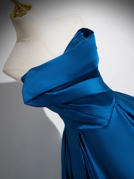 A-line Strapless Satin Long Prom Dress, Blue Formal Dress HZ1024