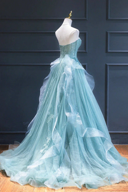 Sweetheart neck Lace Tulle Long Formal Dress, Green Evening Dress HZ1024