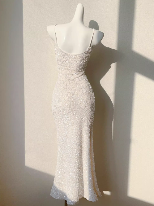 Champagne Embroidered Sequin Suspender Dress Mermaid Party Dress HZ1024
