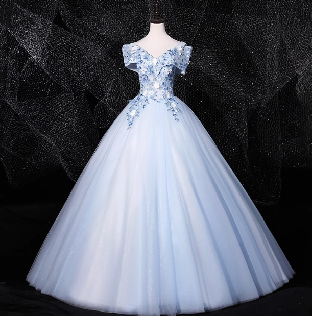 0ff-the-shoulder Tulle Embroidery Long Prom Dress, Elegant Long Formal Dress HZ1024