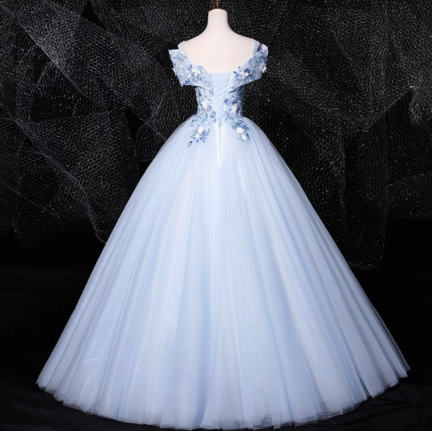0ff-the-shoulder Tulle Embroidery Long Prom Dress, Elegant Long Formal Dress HZ1024