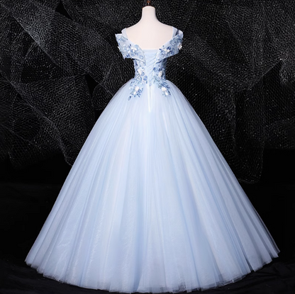 0ff-the-shoulder Tulle Embroidery Long Prom Dress, Elegant Long Formal Dress HZ1024