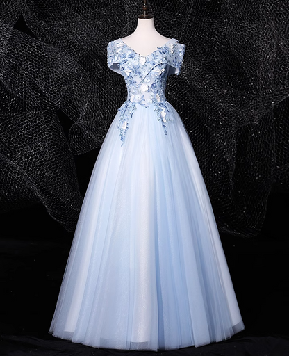 0ff-the-shoulder Tulle Embroidery Long Prom Dress, Elegant Long Formal Dress HZ1024