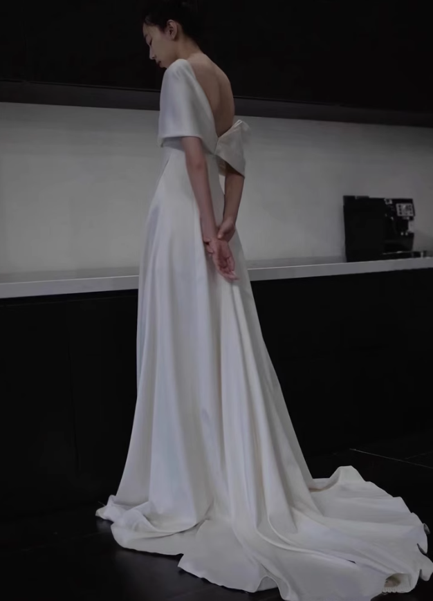 A-Line Satin White Long Prom Dress, White Long Formal Dress HZ1024