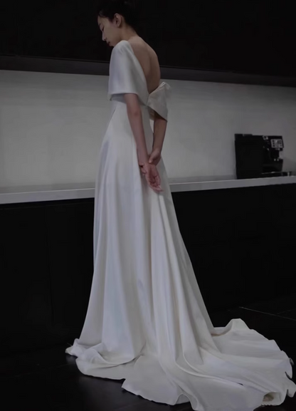 A-Line Satin White Long Prom Dress, White Long Formal Dress HZ1024