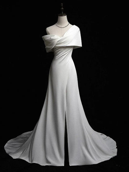 A-Line Satin White Long Prom Dress, White Long Formal Dress HZ1024