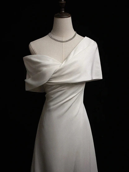 A-Line Satin White Long Prom Dress, White Long Formal Dress HZ1024