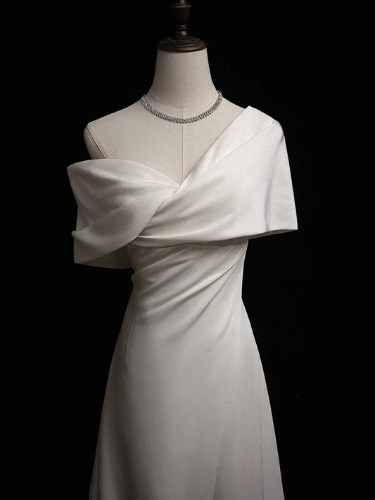 Simple A-Line Satin White Long Prom Dress, White Long Formal Dress ED01263