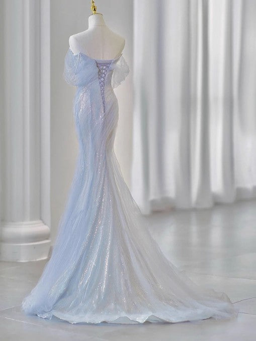 Purple__ Sweetheart Sequin Mermaid Gown-Fairytale Beaded Tulle Train Long Prom Dress for Events ED01264