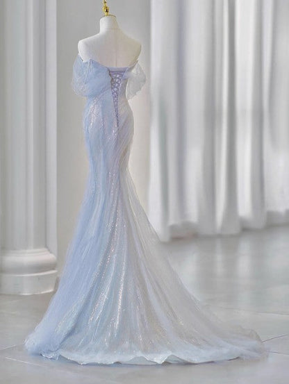 Purple__ Sweetheart Sequin Mermaid Gown-Fairytale Beaded Tulle Train Long Prom Dress for Events ED01264