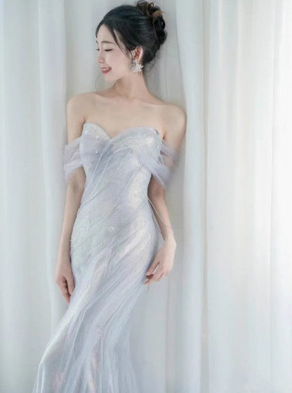 Purple__ Sweetheart Sequin Mermaid Gown-Fairytale Beaded Tulle Train Long Prom Dress for Events ED01264