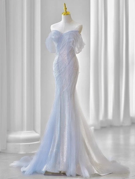 Purple__ Sweetheart Sequin Mermaid Gown-Fairytale Beaded Tulle Train Long Prom Dress for Events ED01264