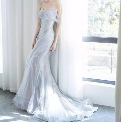 Purple__ Sweetheart Sequin Mermaid Gown-Fairytale Beaded Tulle Train Long Prom Dress for Events ED01264