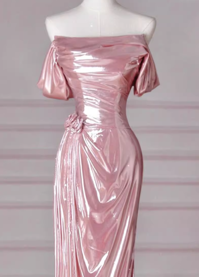 Pink Mermaid Strapless Long Prom Dress, Pink Sweet 16 Dress ED01270