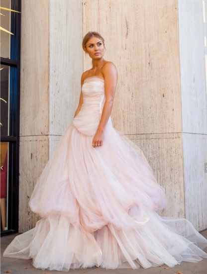 Light pink tulle long prom dress, pink tulle formal dress ED01288