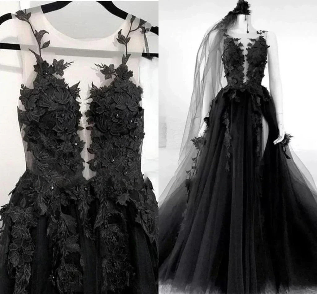 A-Line Tulle Lace Appliques Sleeveless,Backless Train Wedding Dresses HZ1024