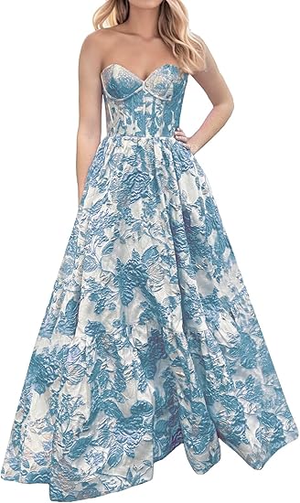 A-Line Sweetheart Floral Printed Long Prom Dresses HZ1024