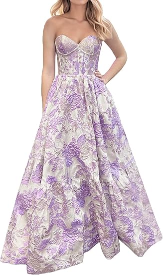 A-Line Sweetheart Floral Printed Long Prom Dresses HZ1024