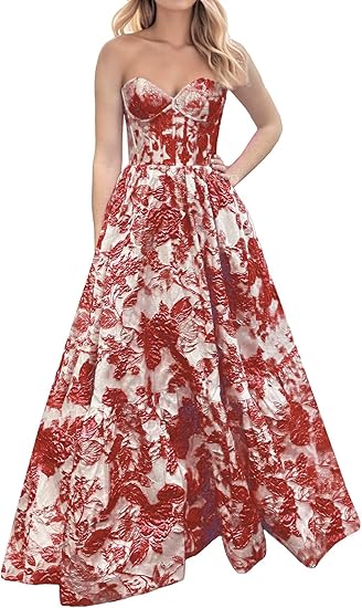 A-Line Sweetheart Floral Printed Long Prom Dresses HZ1024