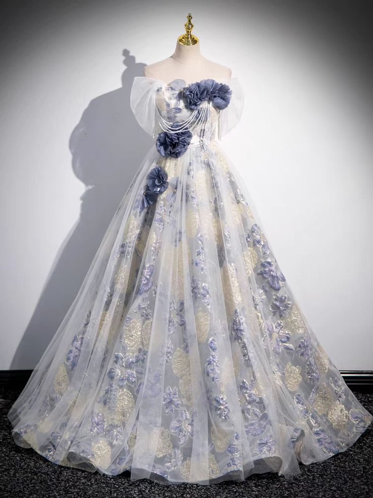 off-shoulder tulle three-dimensional floral long prom dress, dark purple evening dress HZ1024