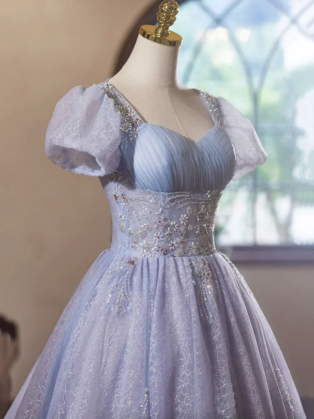 Purple Tulle Short Sleeves Homecoming Dress, Beautiful Knee Length Prom Party Dress HZ1024