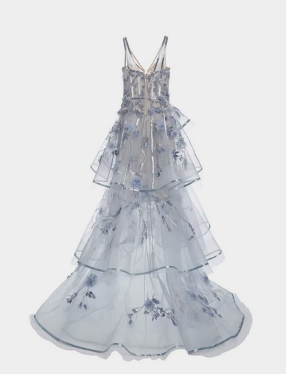 A-Line Spaghetti Straps Tulle Embroidered Long Ball Dress ED01331