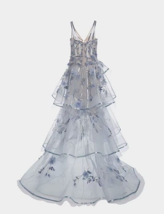 A-Line Spaghetti Straps Tulle Embroidered Long Ball Dress ED01331