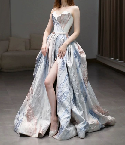 A-line strapless long prom dress, white formal dress HZ1024