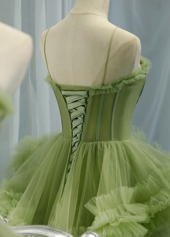 A-line Spaghetti Strap Tulle Long Evening Gown HZ1024
