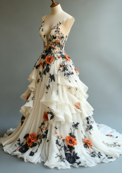 __Fairytale A-line Wedding Dress __Chiffon 3D Applique Evening Dress ED01337