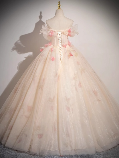 A-line Off-Shoulder Tulle Long Prom Dress, Sweet 16 Dress HZ1024