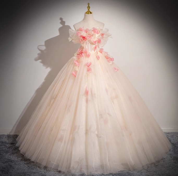 A-line Off-Shoulder Tulle Long Prom Dress, Sweet 16 Dress HZ1024