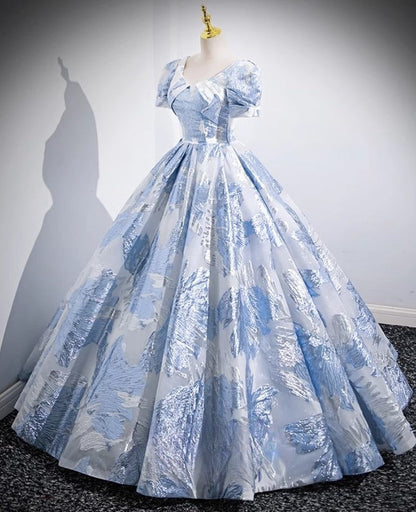 A-line U-neck Floral Satin Long Prom dress, Elegant Formal Evening Gown HZ1024