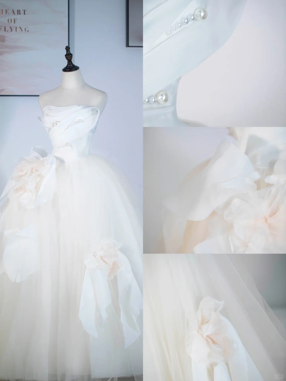 Light Champagne A-Line Strapless Tulle Wedding Dressï¼_entle Beaded Long Bridal Dress ED01352