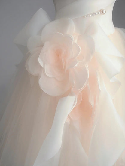 Light Champagne A-Line Strapless Tulle Wedding Dressï¼_entle Beaded Long Bridal Dress ED01352