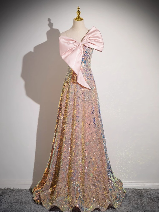 A-line Strapless Sequined Long Prom Dress, Sweet 16 Dress HZ1024
