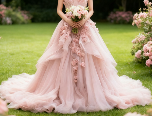 Pink Vintage A-line Sweetheart Lace Tulle Long Evening Gown Applique Wedding Dress  ED01364
