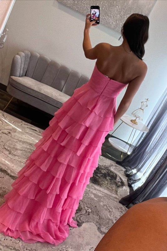Chiffon Sweetheart Tiered Ruffles Prom Dress with Slit HZ1024