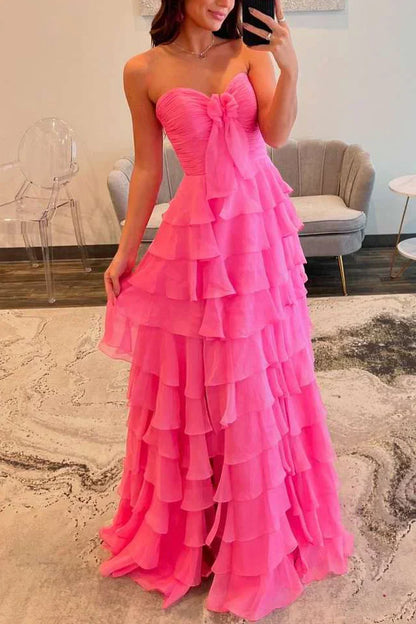 Chiffon Sweetheart Tiered Ruffles Prom Dress with Slit HZ1024