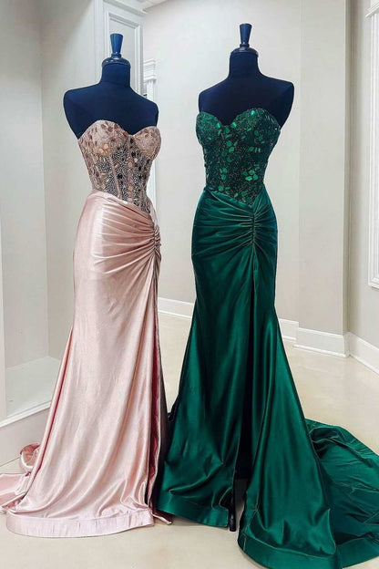 Glass Mirror Rhinestone Corset Long Evening Dress with Slit  ED01369