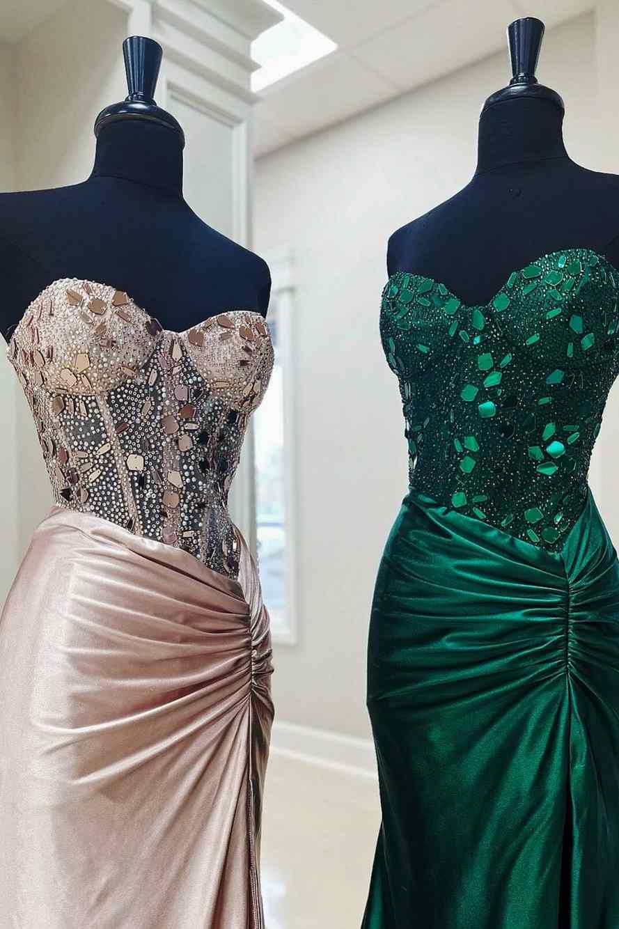 Glass Mirror Rhinestone Corset Long Evening Dress with Slit  ED01369