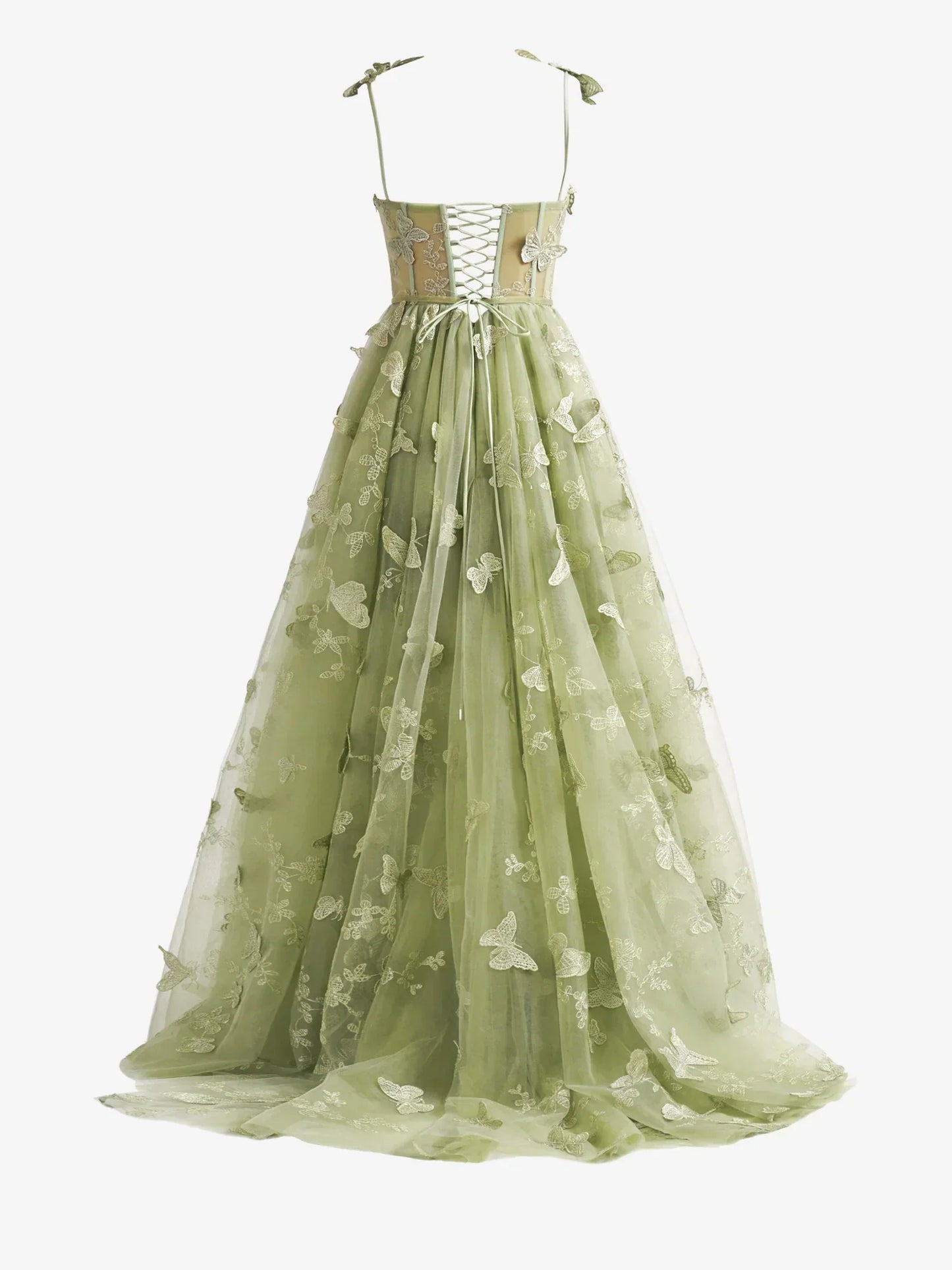 A-line Butterfly Lace Corset Prom Dress with Slit HZ1024