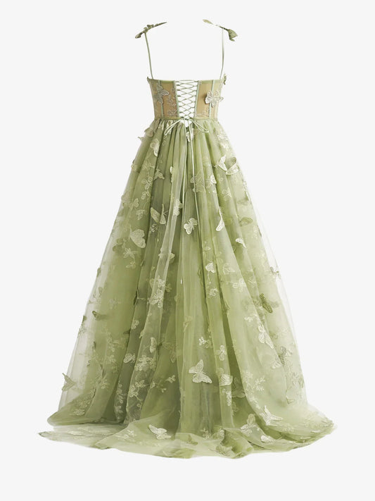 A-line Butterfly Lace Corset Prom Dress with Slit HZ1024