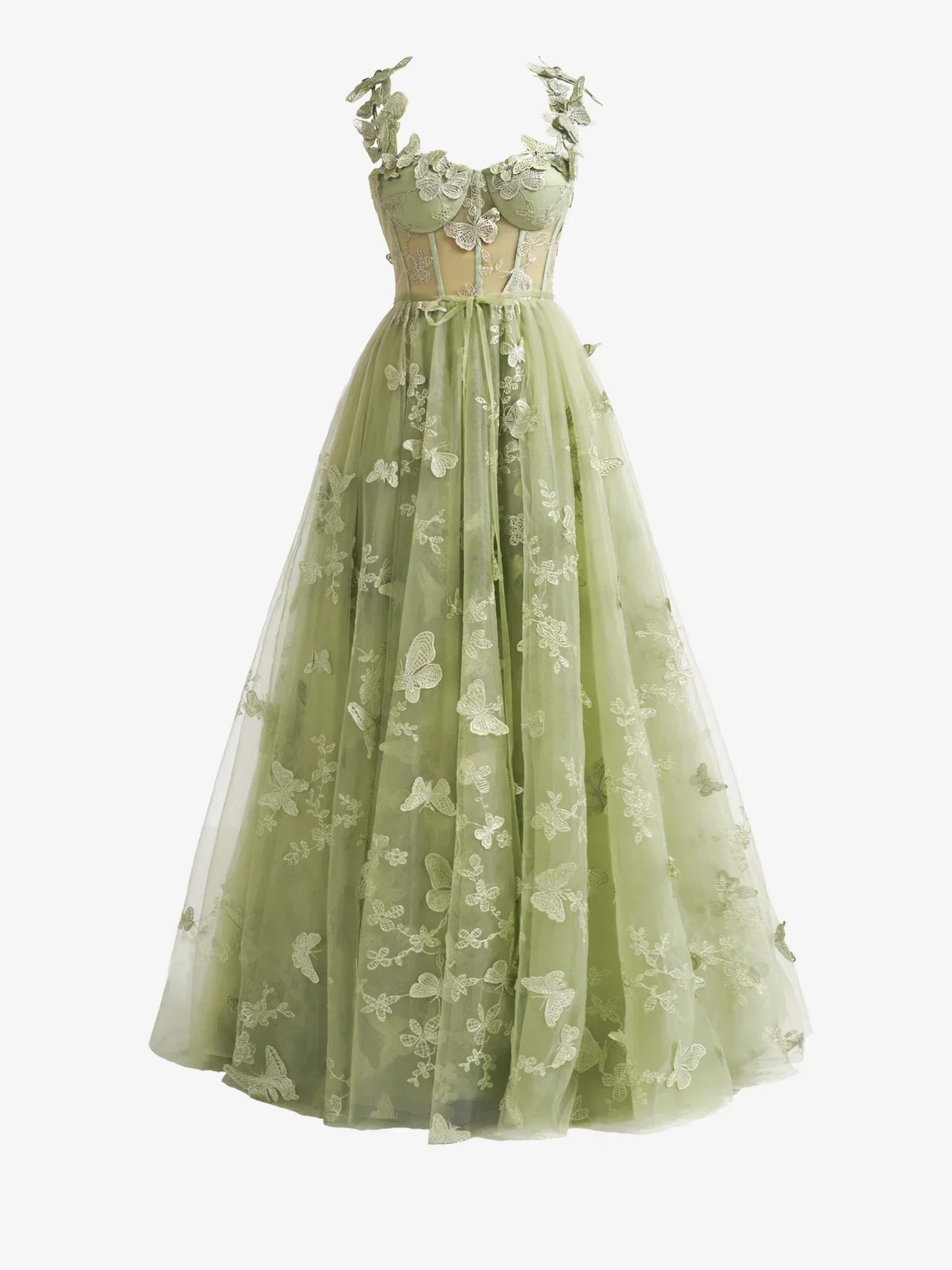 A-line Butterfly Lace Corset Prom Dress with Slit HZ1024