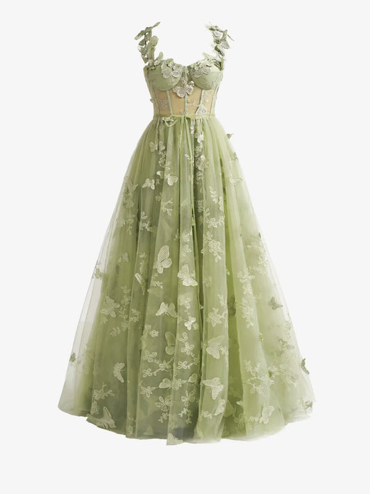 A-line Butterfly Lace Corset Prom Dress with Slit HZ1024