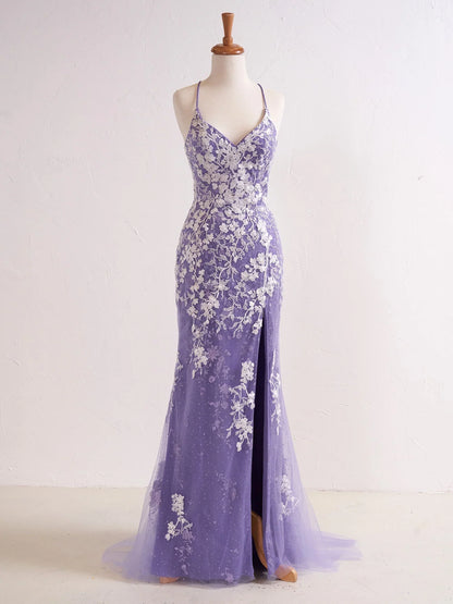 Mermaid V Neck Long Prom Dress with Appliques Beading ED01382