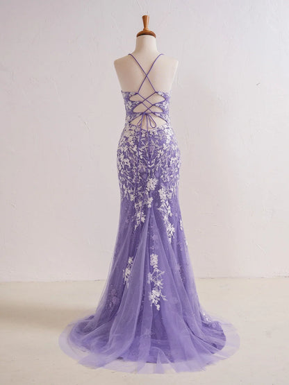 Mermaid V Neck Long Prom Dress with Appliques Beading ED01382