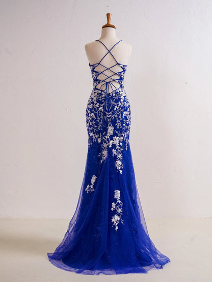 Mermaid V Neck Long Prom Dress with Appliques Beading ED01382