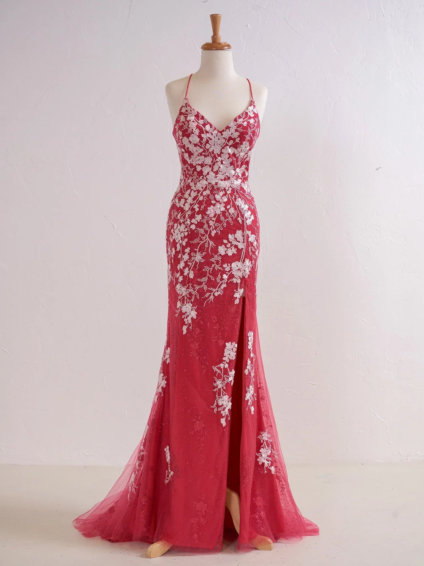 Mermaid V Neck Long Prom Dress with Appliques Beading ED01382