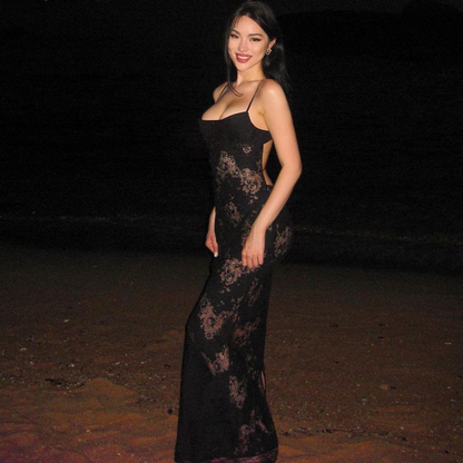 Mermaid Spaghetti Strap Long Prom Dress See-through Evening Dress With Slit HZ1024